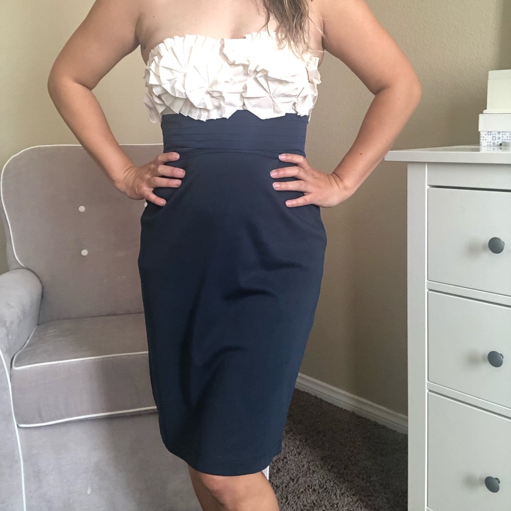 BCBG Navy blue dress with flower top